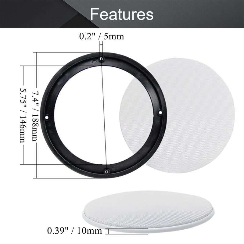 Fielect غطاء شبكة مكبر الصوت Fielect 6.5" دائري مزخرف بإطار معدني أبيض لغطاء سوب ووفر مع 4 براغي - Image 2